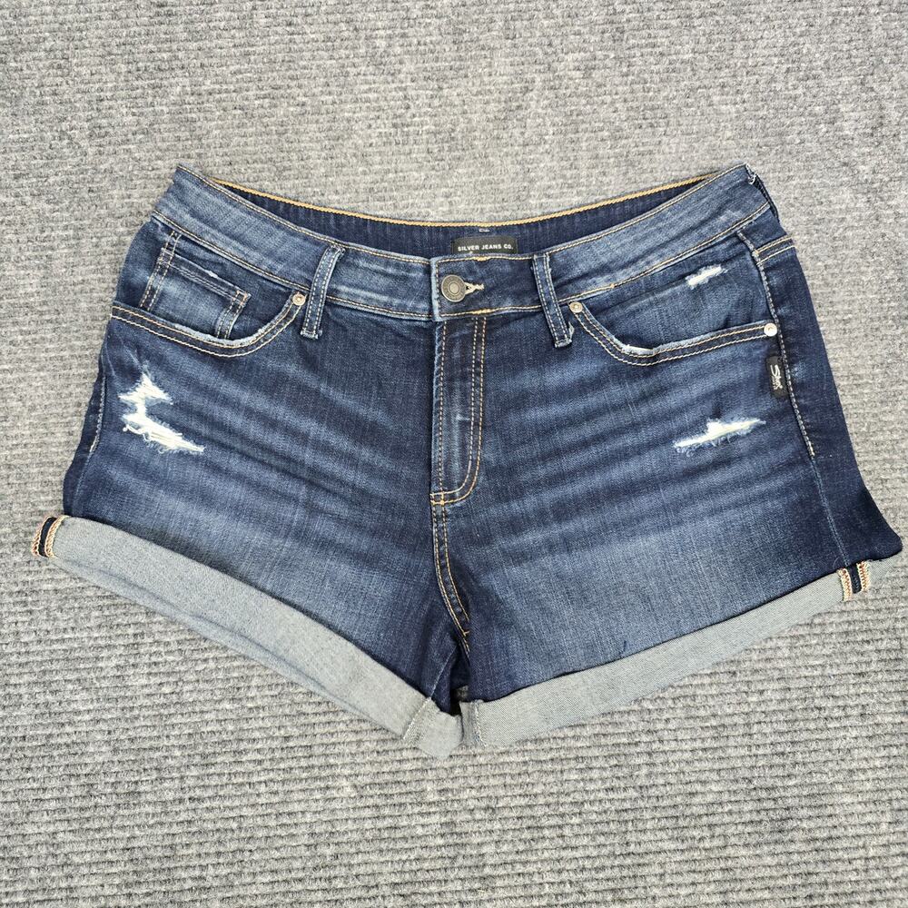 Silver Jeans Co Boyfriend Shorts Womens 31 Waist Blue Distressed Cuffed Denim